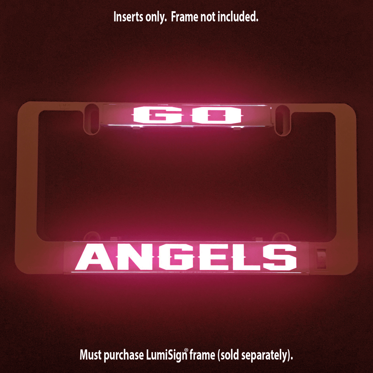 Illuminated GO ANGELS LumiSign insert, white ANGELS on red backing
