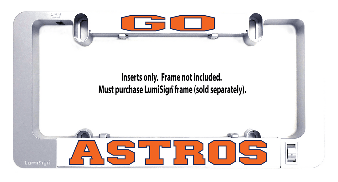 GO ASTROS LumiSign insert, orange ASTROS lettering with icons on a white backing