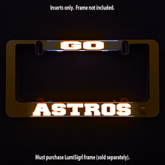 Glowing GO ASTROS LumiSign insert with bright orange and white team wordmark