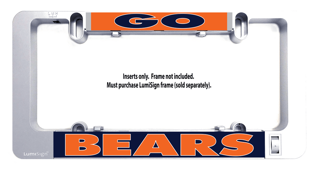 LumiSign BEARS LED insert with orange and blue letters on mounting tray