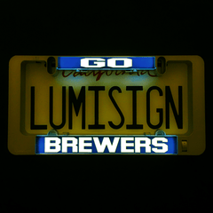 LumiSign GO and BREWERS insert illuminated with blue and yellow lettering