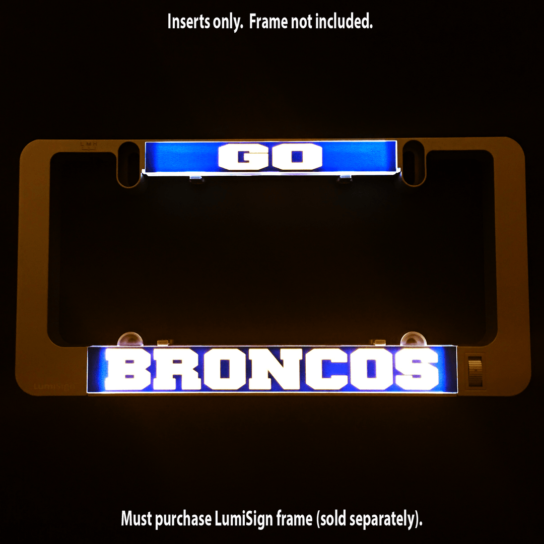 Go Broncos insert set with blue-lit GO and BRONCOS panels, side clips
