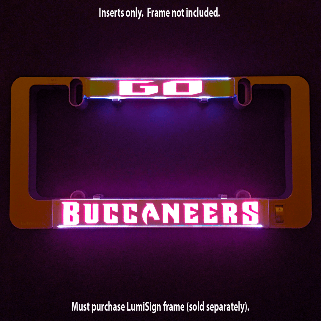 Buccaneers LumiSign insert with illuminated red BUCCANEERS logo on orange plate