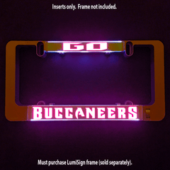 Buccaneers LumiSign insert with illuminated red BUCCANEERS logo on orange plate