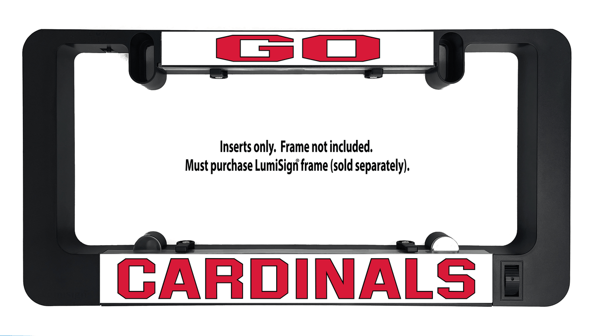 GO Cardinals insert with red “CARDINALS” letters on a LumiSign panel