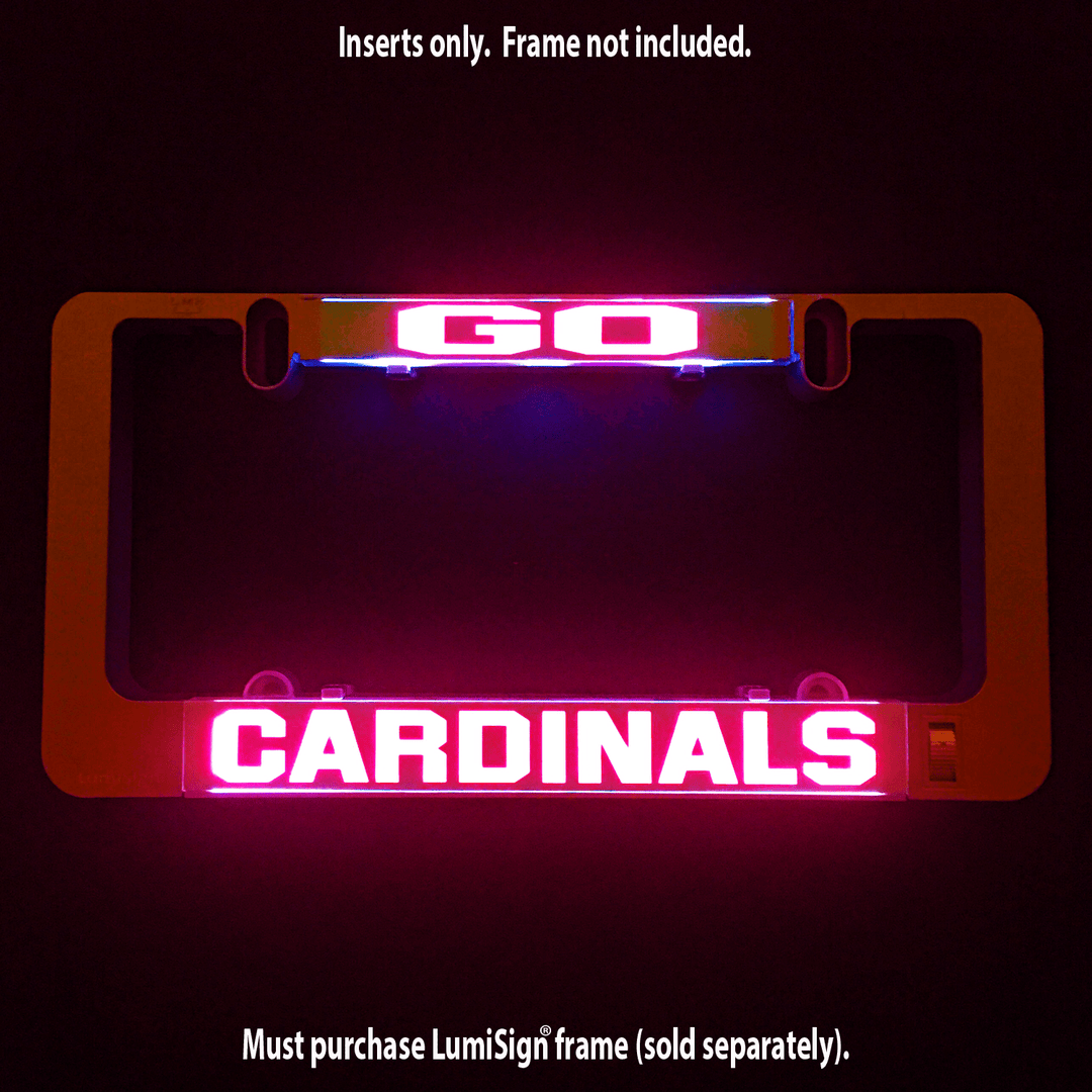 LumiSign GO Cardinals insert panel glowing “GO” and “CARDINALS”