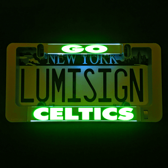 Green illuminated Celtics light-up insert with GO above and CELTICS below on dark backing