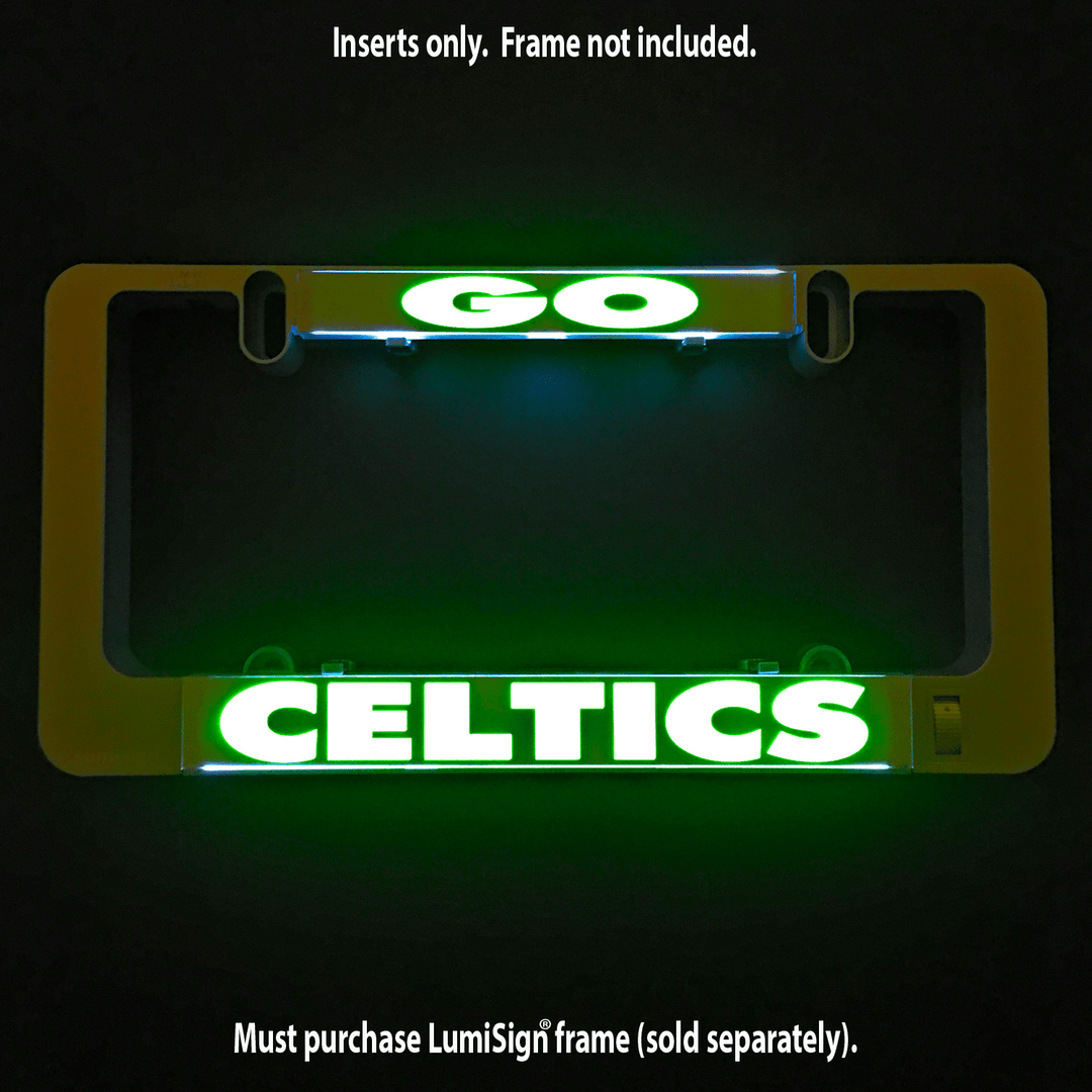 Green illuminated Celtics light-up insert with GO and CELTICS text; frame not included