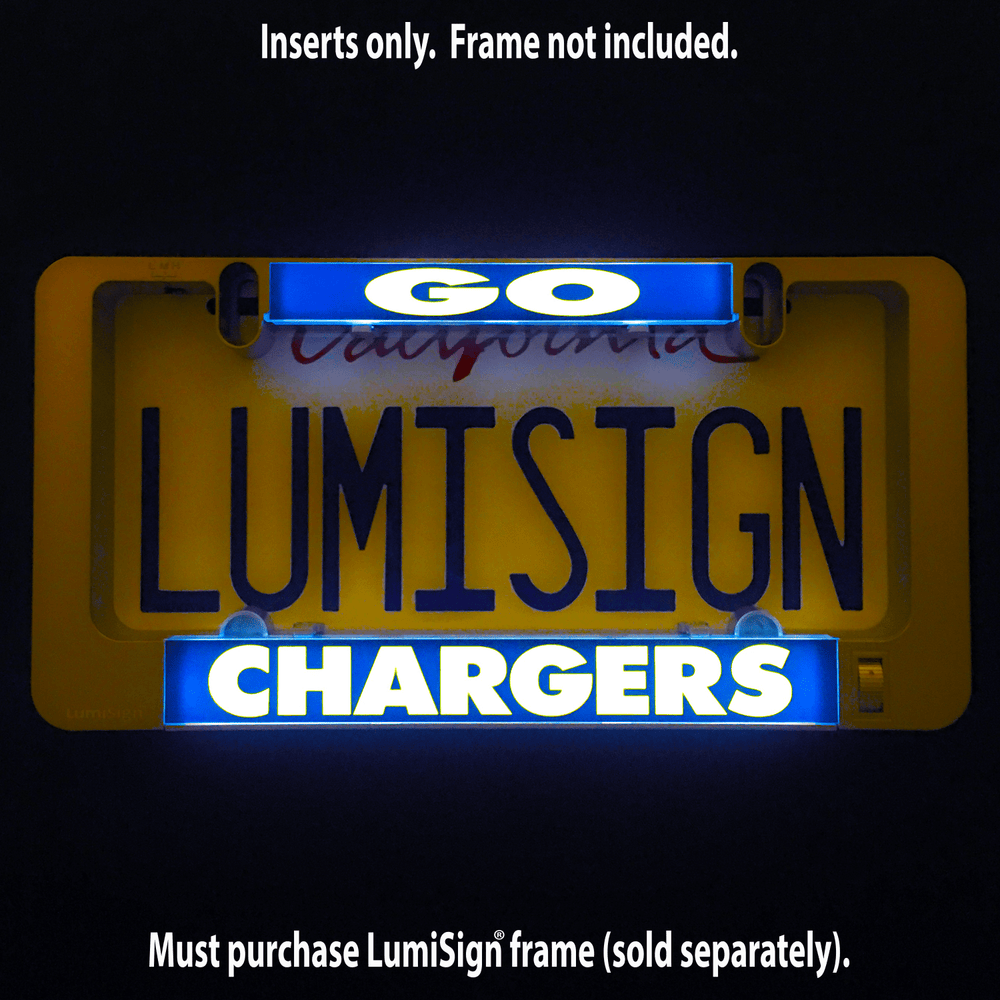 LumiSign GO CHARGERS insert with illuminated LUMISIGN and CHARGERS text