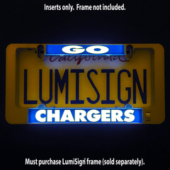 LumiSign GO CHARGERS insert with illuminated LUMISIGN and CHARGERS text