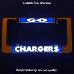 LumiSign GO CHARGERS insert with illuminated CHARGERS text in blue