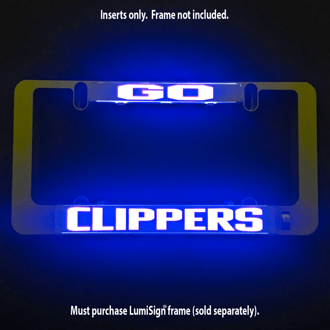 Blue-lit LumiSign CLIPPERS insert panel with a yellow frame and bright white lettering