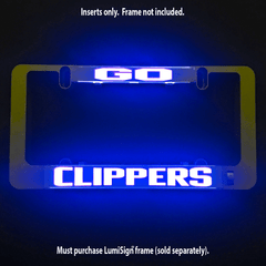 Blue-lit LumiSign CLIPPERS insert panel with a yellow frame and bright white lettering