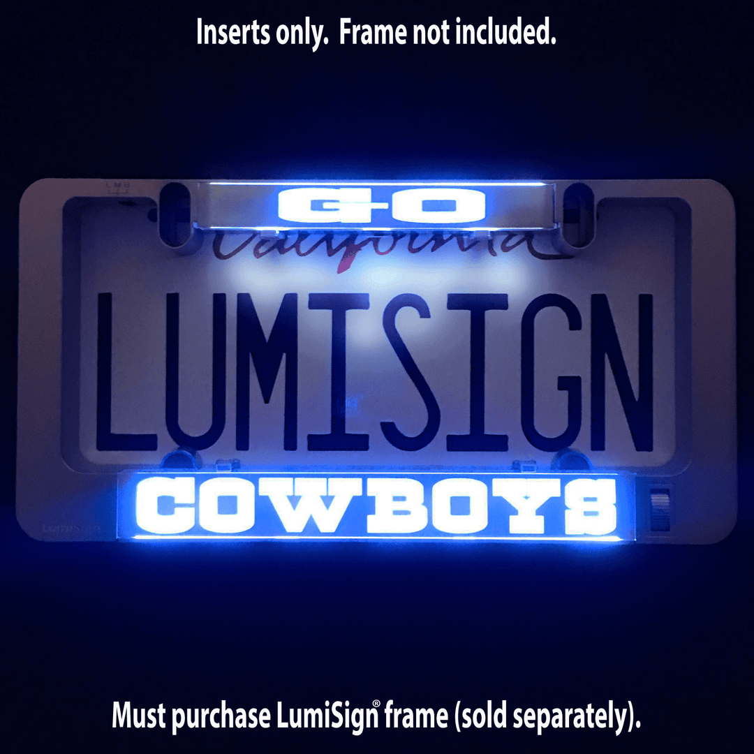 Go Cowboys light-up sign insert with blue LED glow; inserts only, frame not included