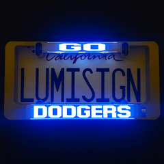 Illuminated GO DODGERS insert with glowing blue DODGERS lettering