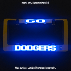 Illuminated GO DODGERS insert with blue glowing DODGERS lettering