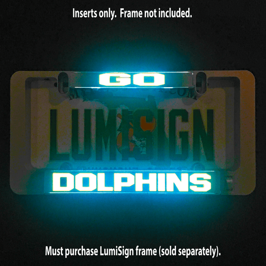 Illuminated GO DOLPHINS LumiSign insert with glowing blue letters