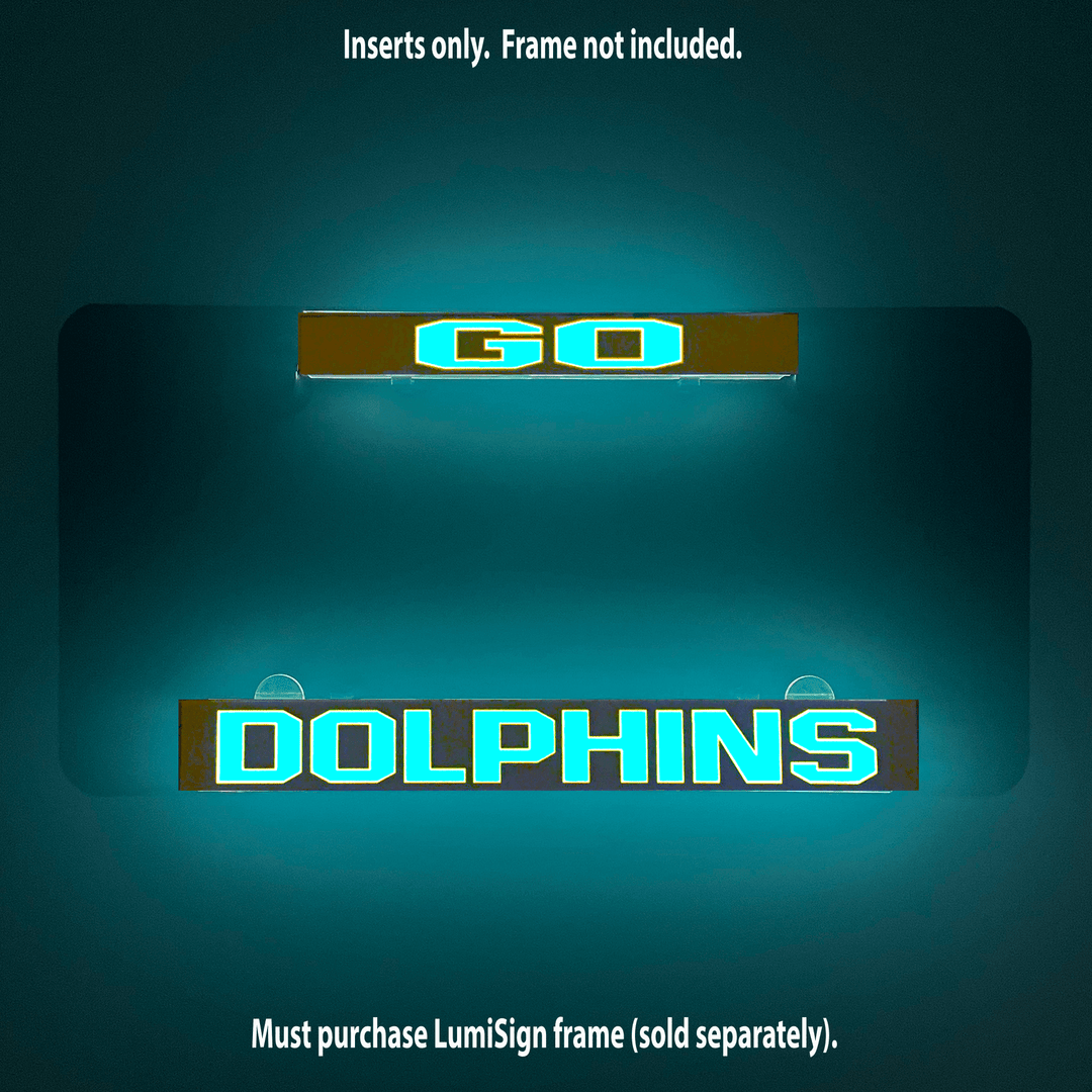 GO DOLPHINS LumiSign insert with glowing GO and DOLPHINS text