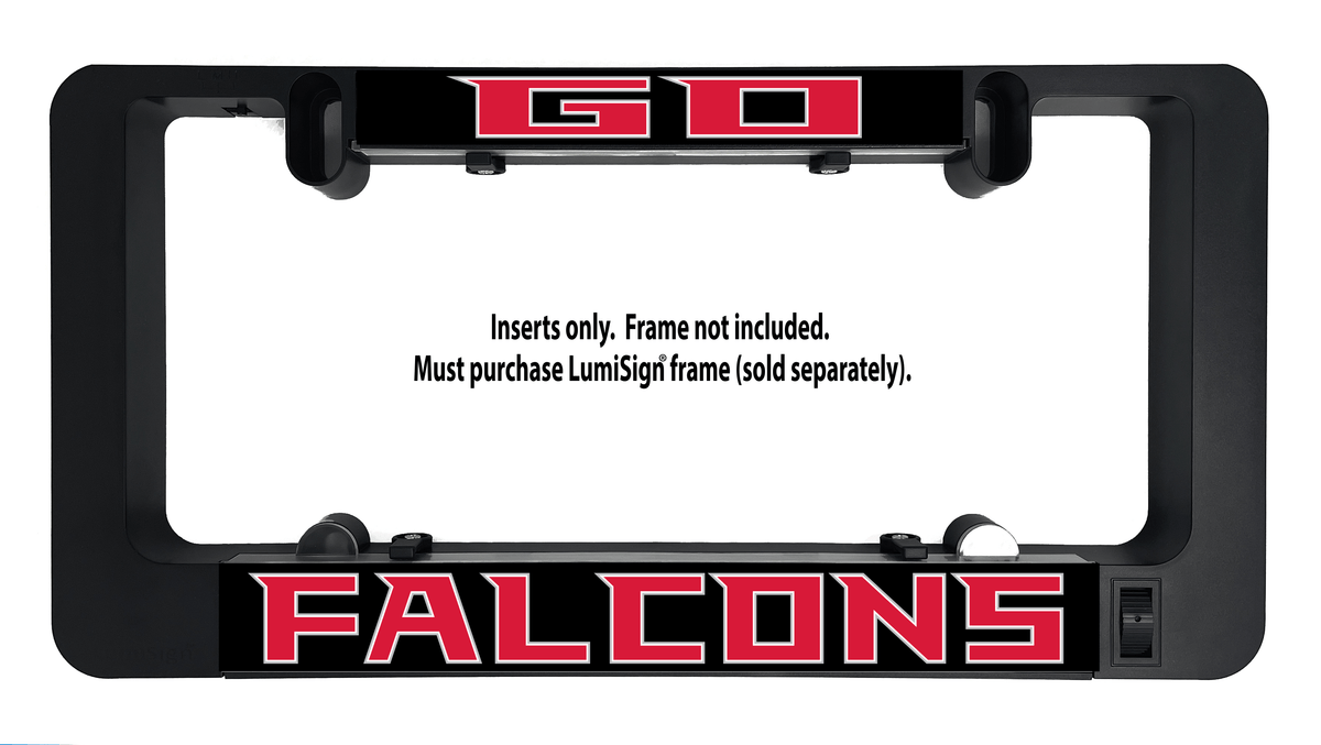 Falcons logo insert for LumiSign, red lettering with dark border and mounting tabs