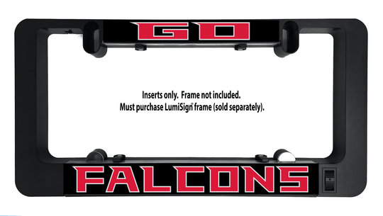 Falcons logo insert for LumiSign, red lettering with dark border and mounting tabs
