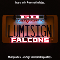 LumiSign Falcons insert with illuminated red FALCONS text and glowing frame outline