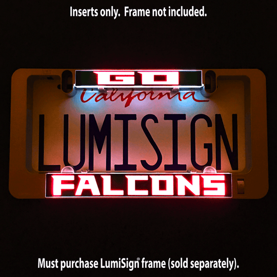 LumiSign Falcons insert with illuminated red FALCONS text and glowing frame outline