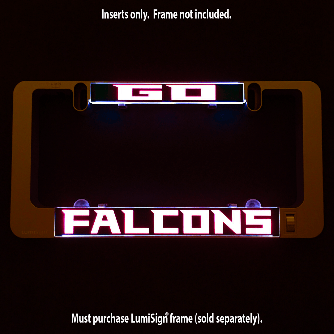 Falcons LumiSign insert with glowing red FALCONS lettering on dark backing