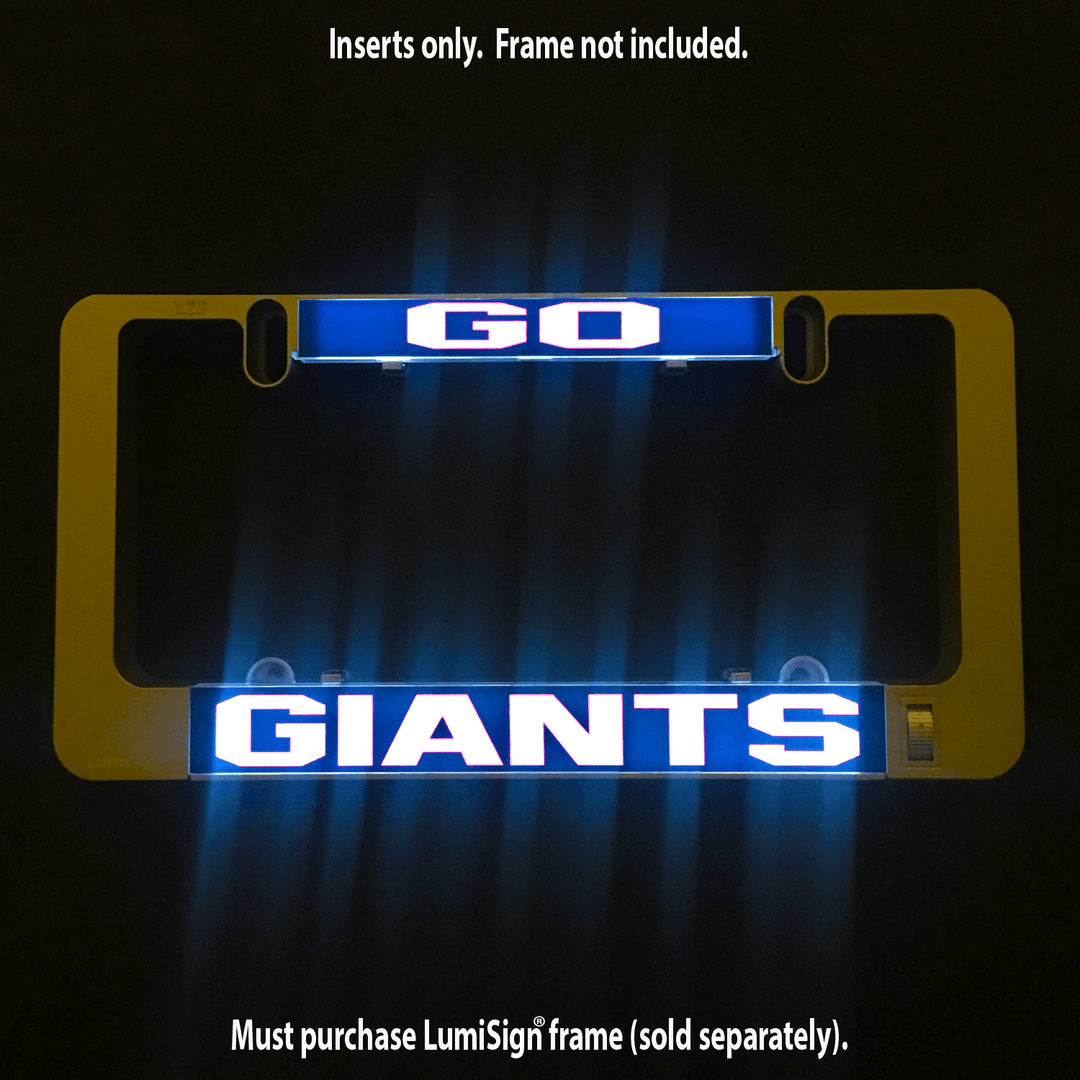 GO GIANTS LumiSign insert, glowing blue light panel with GO and GIANTS text