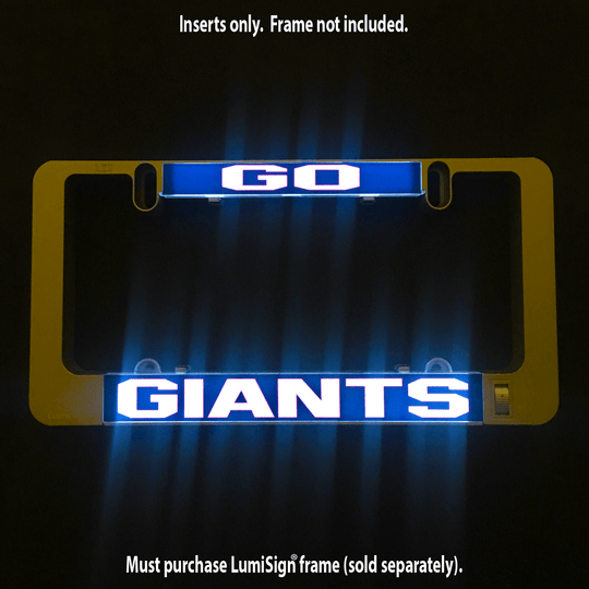 GO GIANTS LumiSign insert, glowing blue light panel with GO and GIANTS text
