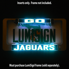 Illuminated Jaguars LumiSign insert with glowing teal and yellow logo on black