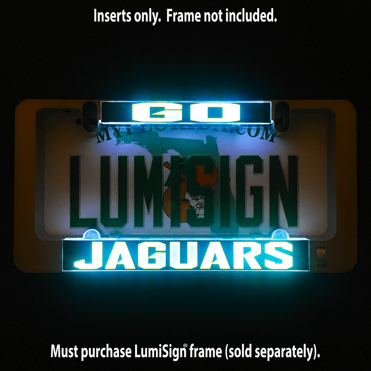 Illuminated Jaguars LumiSign insert with glowing teal and yellow logo on black