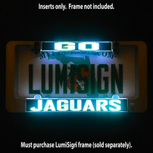 Load image into Gallery viewer, LumiSign-Go-Jaguars-Illuminated-License-Plate-Frame-Night-Picture
