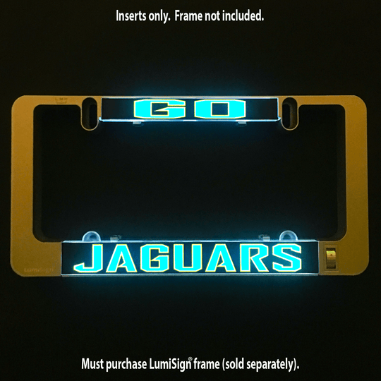Glowing Jaguars LumiSign insert with teal and yellow logo on black