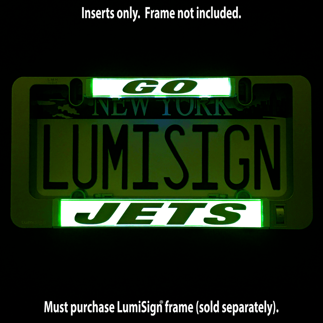 Glowing GO JETS LumiSign insert with GO and JETS in green light
