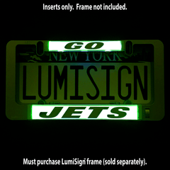 Glowing GO JETS LumiSign insert with GO and JETS in green light