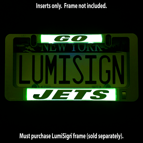 Glowing GO JETS LumiSign insert with GO and JETS in green light