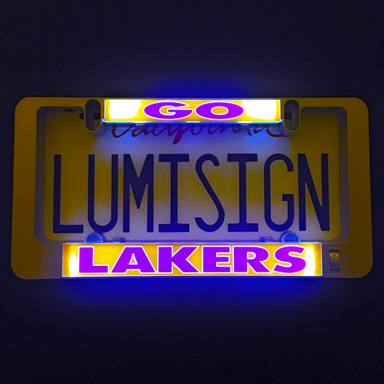 LUMISIGN illuminated frame with purple and yellow GO LAKERS lettering