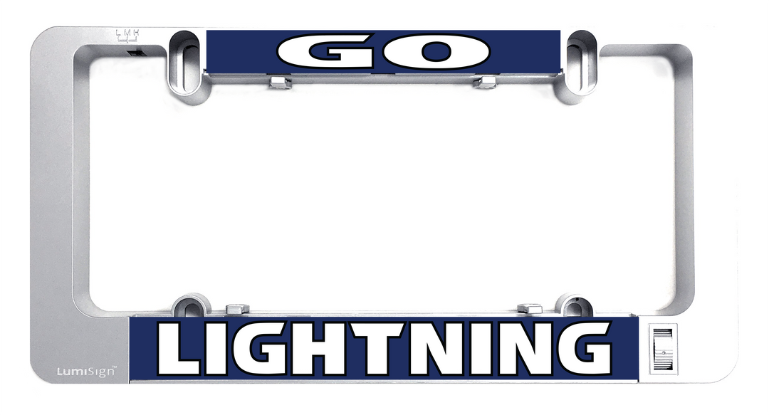 Grey LumiSign frame with GO light-up insert on top and LIGHTNING insert below