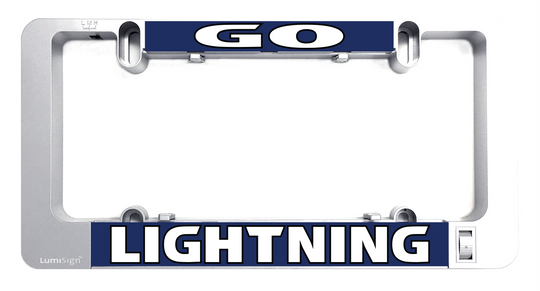 Grey LumiSign frame with GO light-up insert on top and LIGHTNING insert below