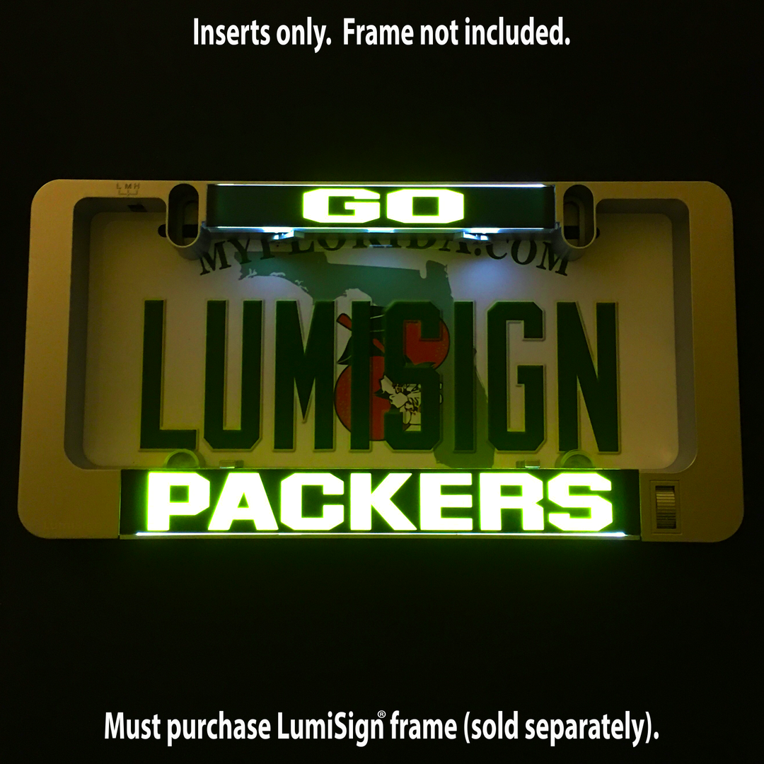GO Packers LumiSign insert with glowing GO and PACKERS text inside frame