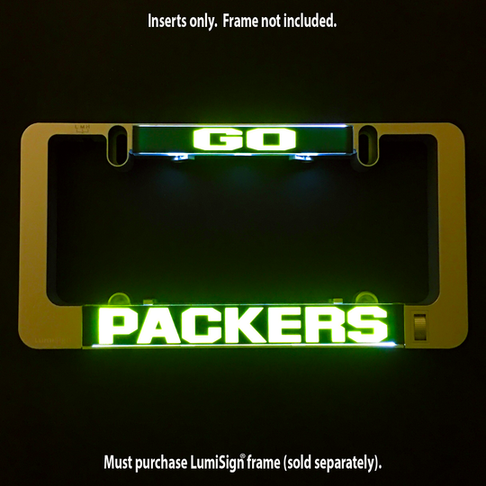 GO Packers LumiSign insert with glowing GO and PACKERS text on yellow backing