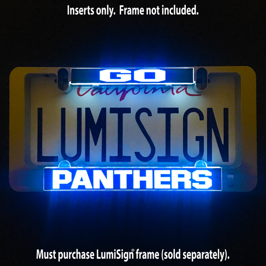 GO Panthers LumiSign insert with illuminated “PANTHERS” and “LUMISIGN”