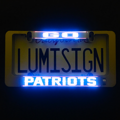 Illuminated LumiSign insert showing 'PATRIOTS' lettering with blue glow