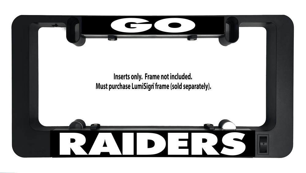Raiders LumiSign insert with GO top logo and RAIDERS label in black frame