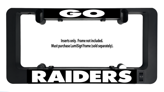 Raiders LumiSign insert with GO top logo and RAIDERS label in black frame