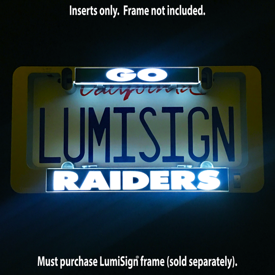 Raiders LumiSign insert showing LUMISIGN branding with GO and RAIDERS lights