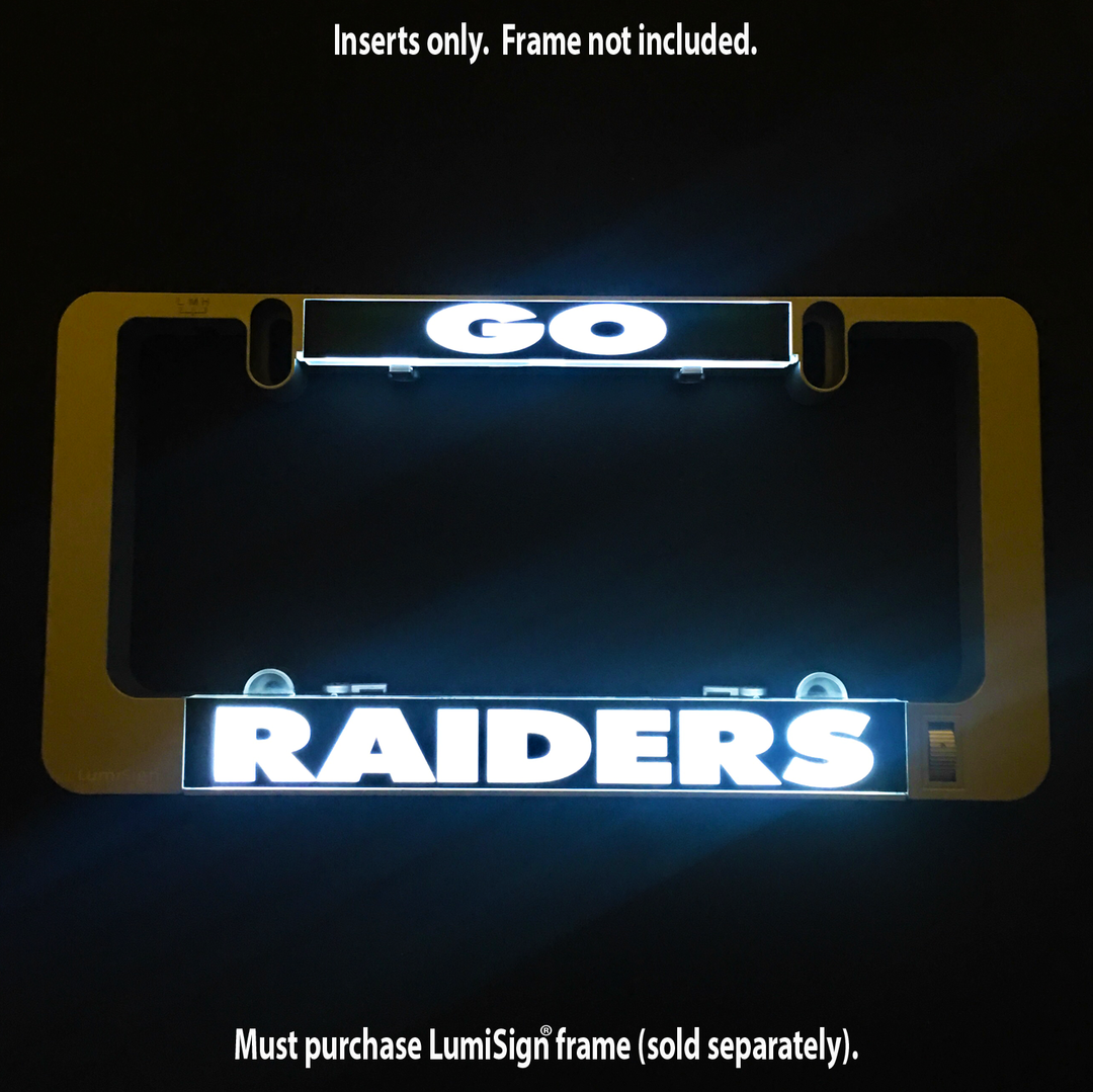 Raiders LumiSign insert with GO emblem and RAIDERS name, blue illuminated