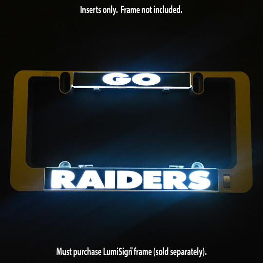 Raiders LumiSign insert with GO emblem and RAIDERS name, blue illuminated