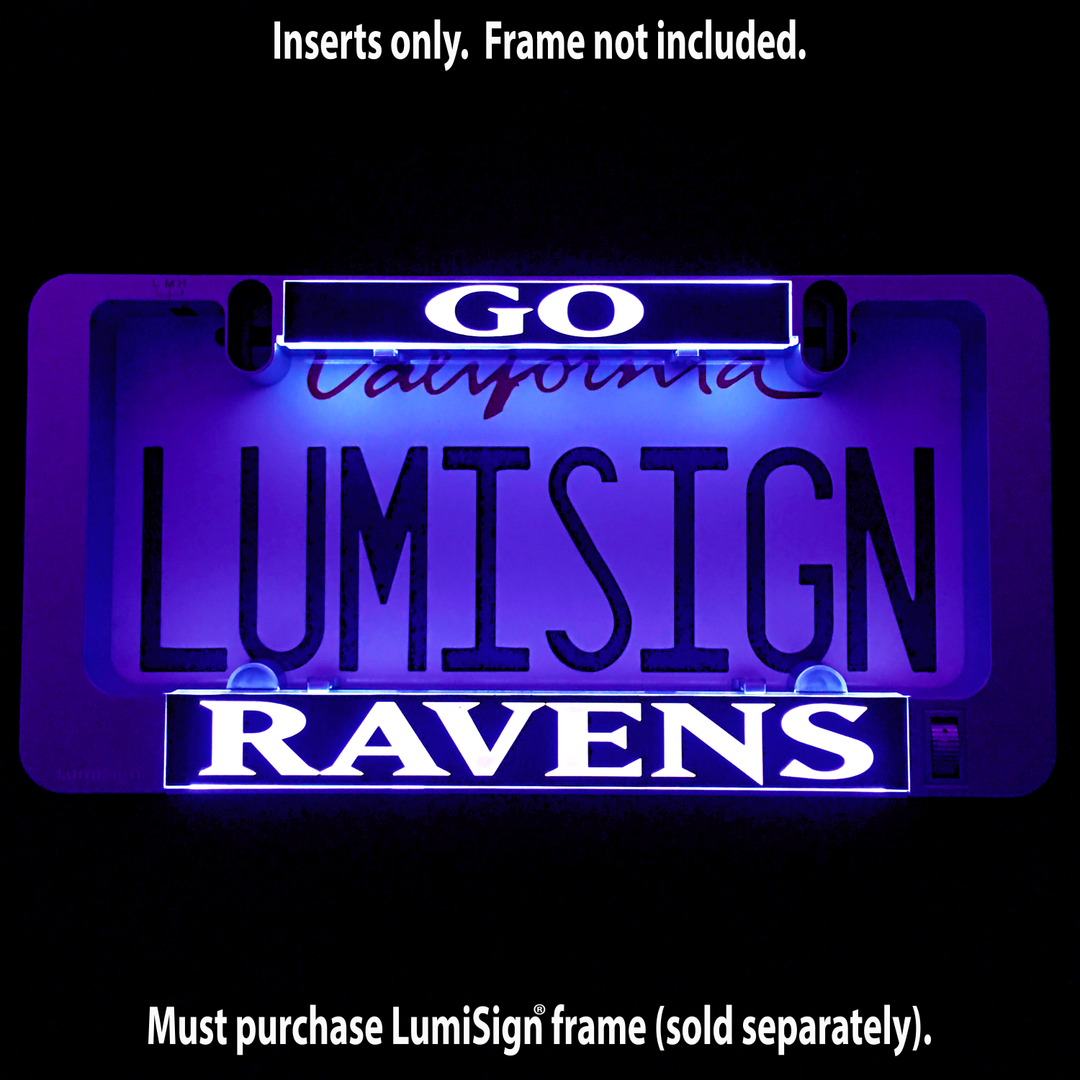 Illuminated LumiSign Ravens insert with GO above and RAVENS below