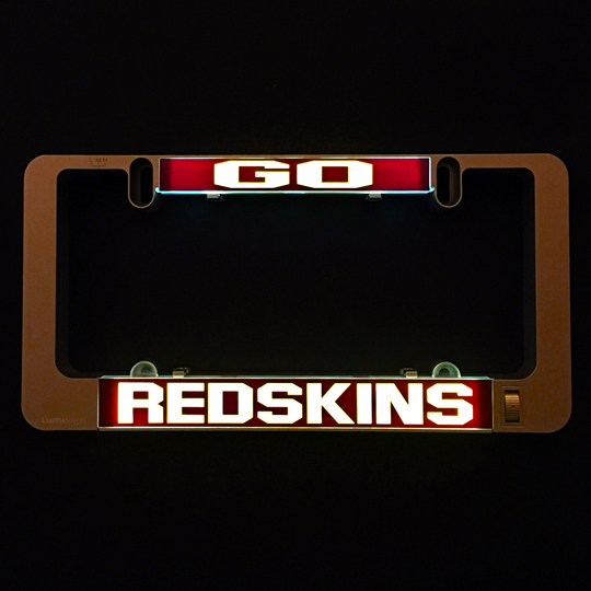 LumiSign insert with glowing GO panel and REDSKINS nameplate